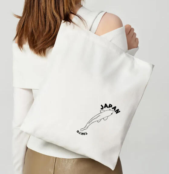 Japanese Koi Horizontal Part-print Canvas Tote Bags - 13.7″x15.7″(35x40cm)