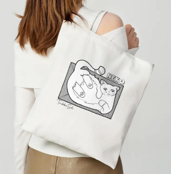 Neko Cat Horizontal Part-print Canvas Tote Bags - 13.7″x15.7″(35x40cm)