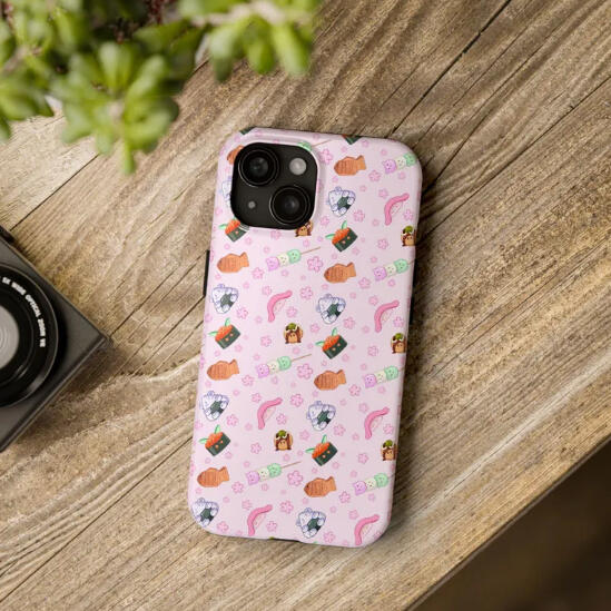 Kawaii Japanese food pink phone case small print