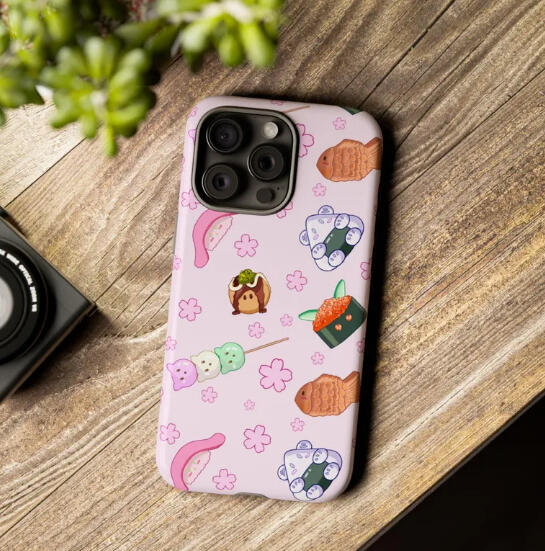 Kawaii Japanese food pink phone case large print