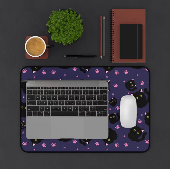 Cute Black Cat Desk Mat for Animal Lovers, Home Office Decor, Cat Gifts, Mouse Pad, Cat Themed Office Accessory