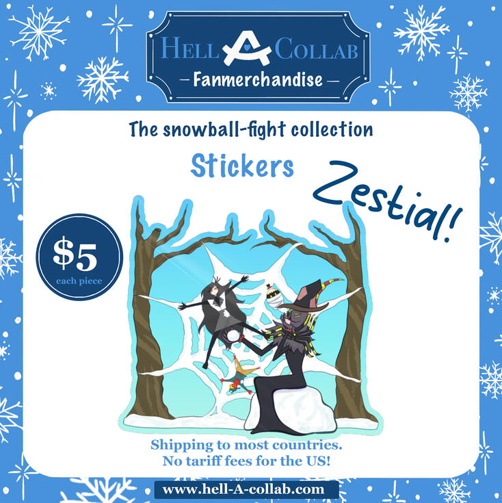 Hazbin Hotel Snowball Fight Collaboration Zestial Colored Edge Die Cut Stickers
