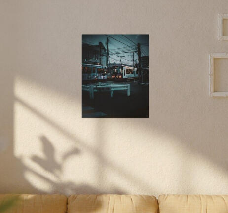 Japanese Tram Photography – Stretched Matte Canvas Wall Art urban |transportation | cityscape print | travel photography | artwork for walls