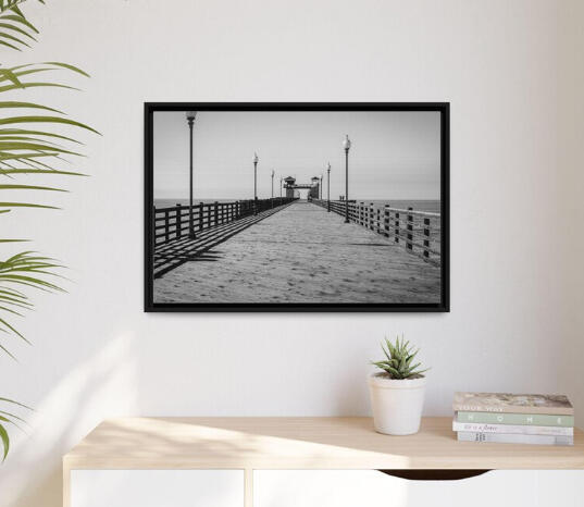 Framed Black and White Pier Canvas | Stylish Coastal Wall Art | nautical home decor | framed canvas print | beach house | coastal living art